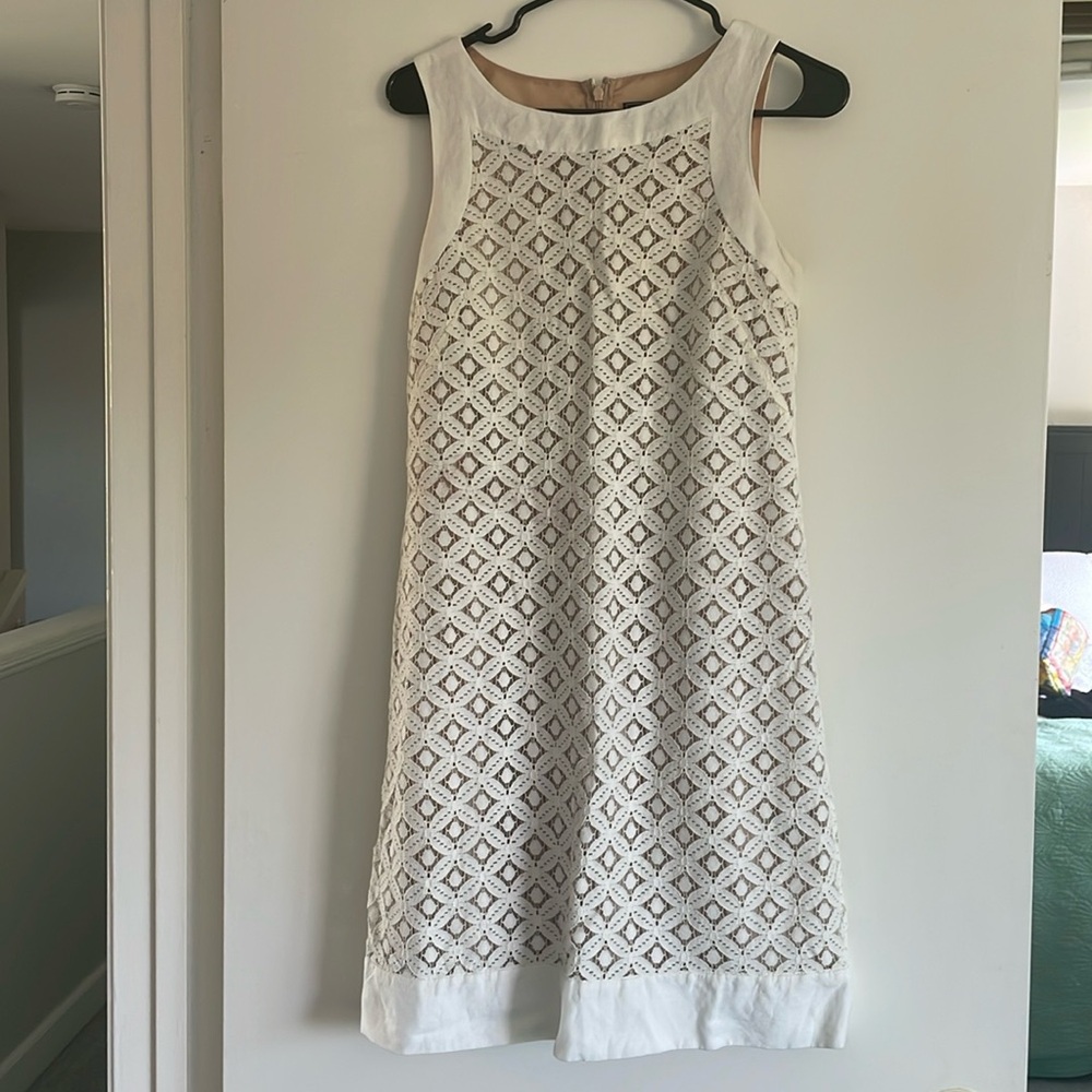 Jessica Howard Cream Linen Eyelet Dress (Size 6)